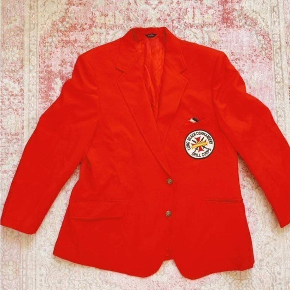 Academic Award Clothes, Men’s Vintage Red Blazer with Embroidered Patch